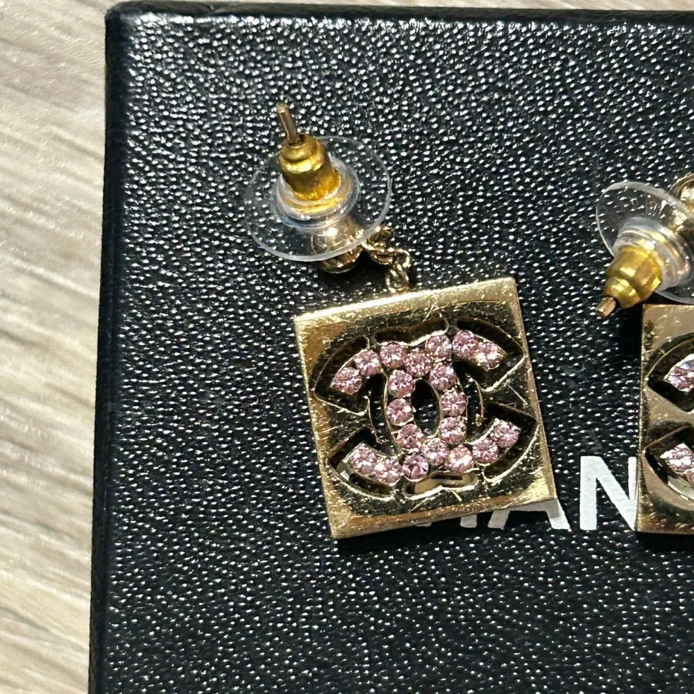 CHANEL CoCo Mark Gold & Pink Earrings‎